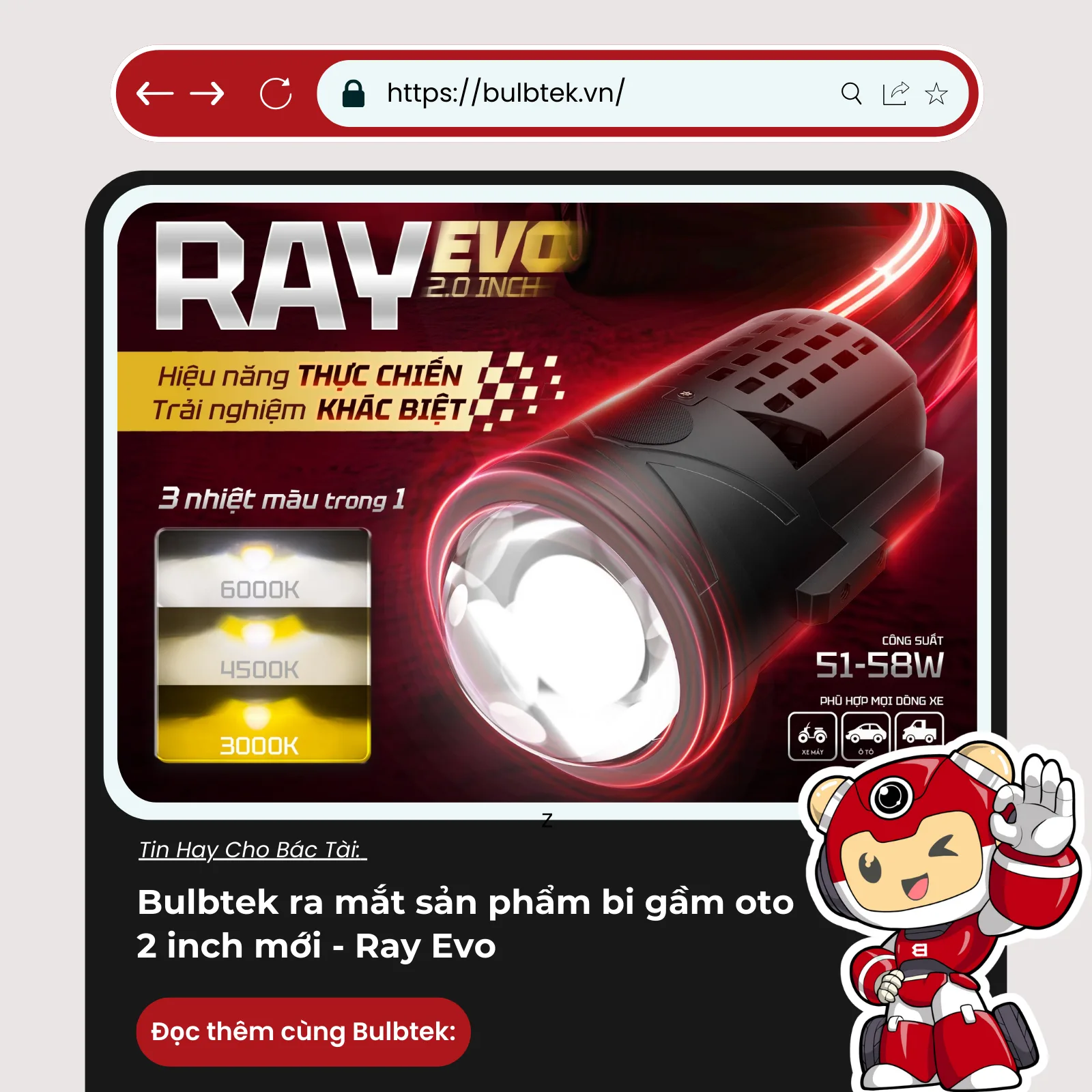 Bulbtek ra mắt sản phẩm bi gầm oto 2 inch mới - Ray Evo
