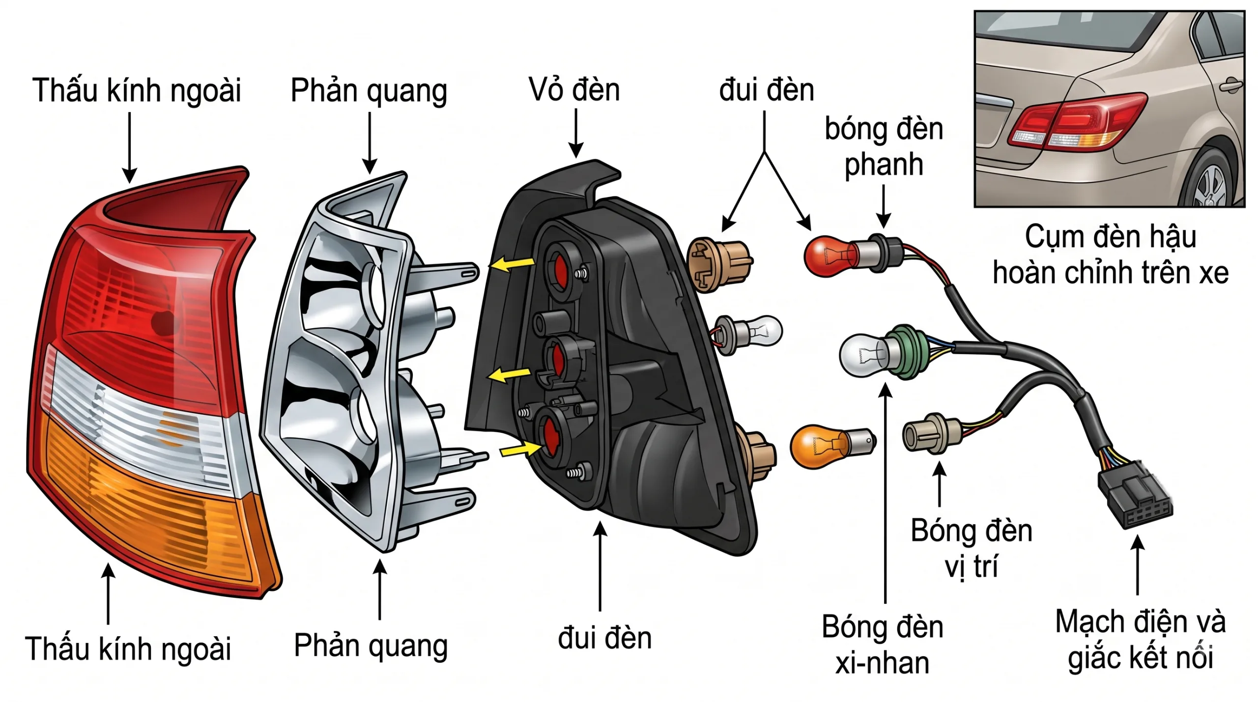 Cấu tạo đèn hậu ô tô